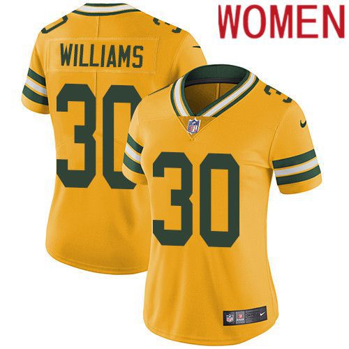 Women Green Bay Packers #30 Jamaal Williams Yellow Nike Vapor Limited NFL Jersey->women nfl jersey->Women Jersey